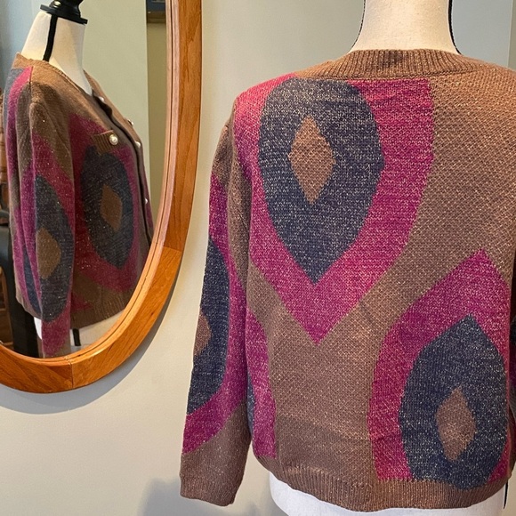 SHEIN Cardigan Size Large Pretty Button Detail Brien Pink Blue Pattern Shimmer - Picture 8 of 11